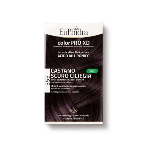 EUPHIDRA COLORPRO XD 355 CASTANO SCURO CILIEGIA GEL COLORANTE CAPELLI IN FLACONE + ATTIVANTE + BALSAMO + GUANTI